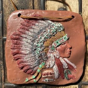 Ganz “NANA” Native American Pontiac Ottawa Chief Wall Plaque by Beverly Galvin
